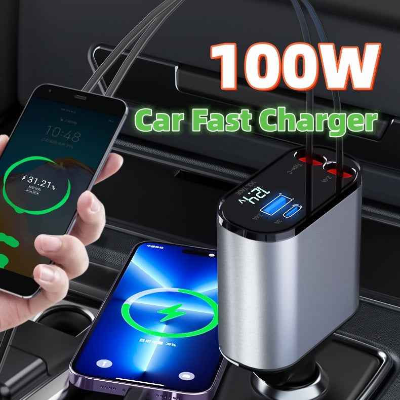 Super Fast Charging Car Charger:  USB And TYPE-C Adapter