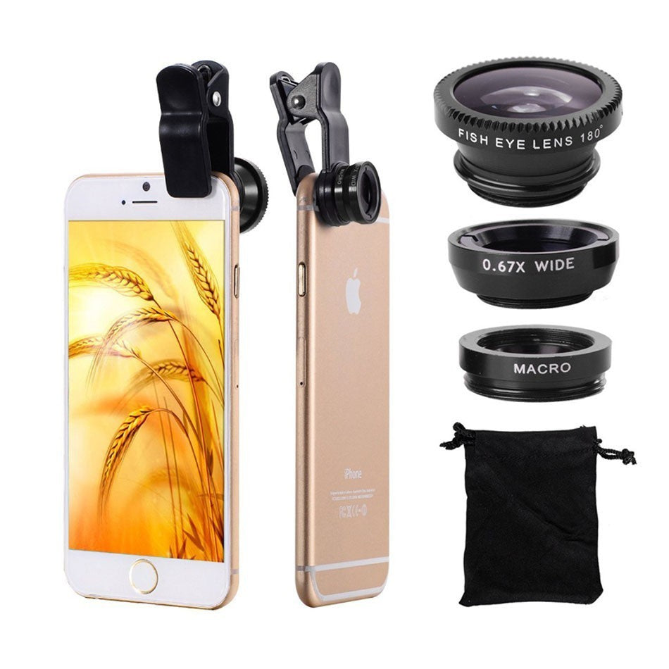 Telephoto Lens 3-in-1 Fisheye Wide-angle Macro Telescopic Lens Selfie Stick