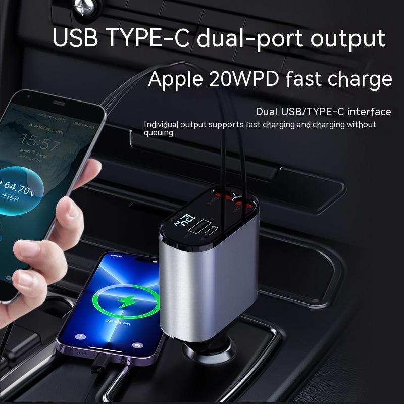 Super Fast Charging Car Charger:  USB And TYPE-C Adapter